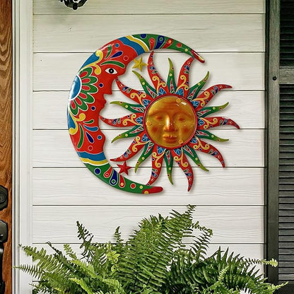 Limygus Colorful Metal Sun Moon Stars Wall Art, Indoor Outdoor Decor for Patio Garden Bedroom