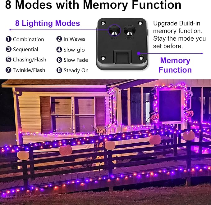 Halloween Decorations Outdoor Lights, Solar String Lights Purple Orange IP67 Waterproof 2 Pack Total 200 LED 66FT 8 Modes Fairy Lights, Outside Fall Decor for Tree, Garden, Patio, Fence, Lawn