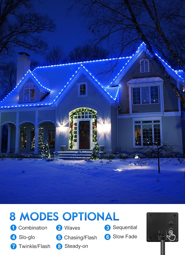 Brightown 2 Pack Total 78FT 200LED Solar Rope Lights, Blue | IP65 Waterproof Solar Fairy Lights with 8 Lighting Modes, Outdoor String Lights for Party Garden Yard Holiday Tree Decoration