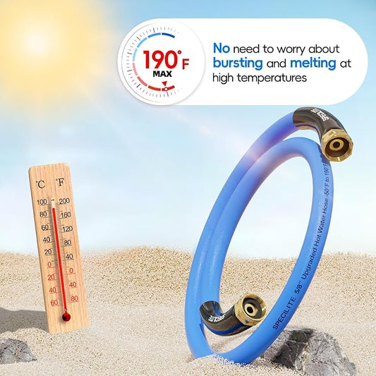 SPECILITE Female to Female Hot/Cold Garden Water Hose 3 ft x 5/8 Inch for Hose Reel, -50℉ To 190℉, Heavy Duty, Flexible, Burst 605 Psi, Rubber Extension Pipe with 3/4" Brass Fittings
