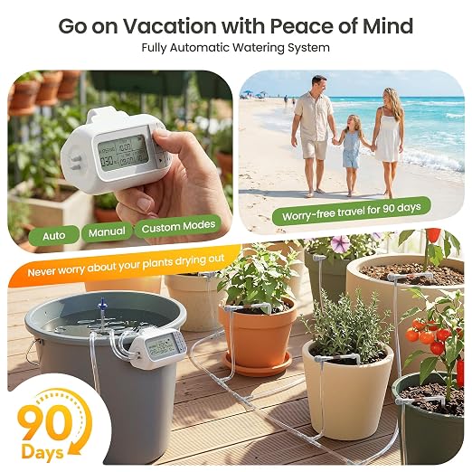 Automatic Drip Irrigation Kit, USB Rechargeable Auto Plant Watering System | Auto Plant Watering System with Timer, Anti-Siphon Valve, DIY Irrigation System for up to 15 Outdoor/Indoor Potted Plants
