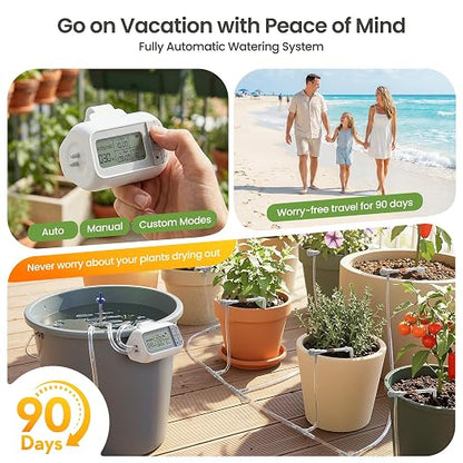 Automatic Drip Irrigation Kit, Solar & USB Rechargeable Auto Plant Watering System with Programmable Timer, Anti-Siphon Valve, DIY Irrigation System for up to 15 Outdoor/Indoor Potted Plants | Automatic Drip Irrigation Kit, Auto Easy DIY Watering Devic...