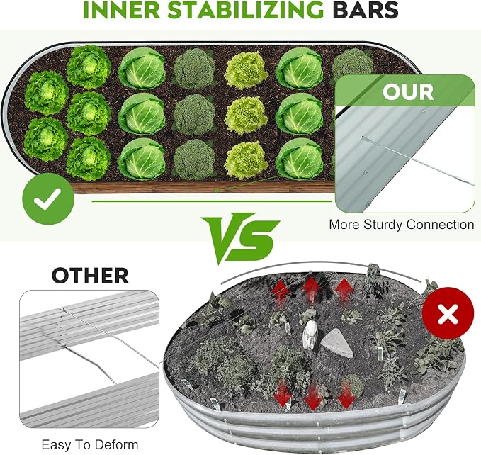 Galvanized Raised Garden Bed Outdoor- 2PCS 6x2x1.4ft Oval Steel Raised Beds for Gardening, Metal Planter Box with Protective Strip and Gloves for Vegetables, Flowers, Fruits(Brown)