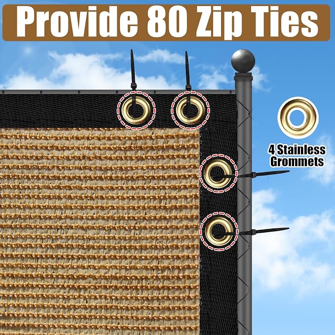 Sand 4FT X 50FT Outdoor Privacy Screen Fence & Mesh Shade Net Cover, Ideal for Garden and Backyard - Enhances Privacy for Fencing & Chain Link, Perfect for Patio Privacy Wall, Slats，Freestanding
