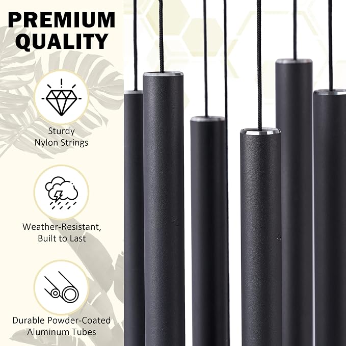 Vanquer Wind Chimes for Outside Deep Tone - 38'' Wind Chimes Outdoor Clearance, Deep Tone, Windchimes Outdoors, Memorial, Sympathy Gift, Garden Patio, Home Décor (Black)