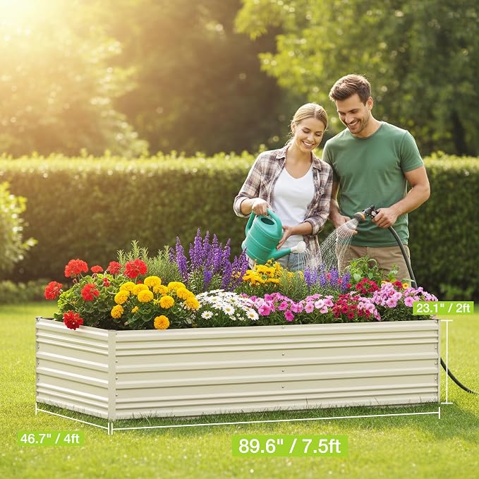 WORKPRO 7.5x4x2ft Outdoor Galvanized Raised Garden Bed, Rust-Resistant Planter Raised Beds for Vegetable, Flowers, Herbs, White