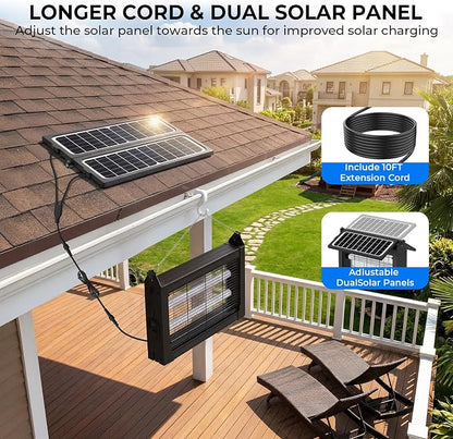 Upgraded Solar Bug Zapper Outdoor with Dual Panels, 4500V Cordless Rechargeable Fly Insect Killer Waterproof Electric Mosquitoes Zapper for Patio Garden Backyard RV Camping Pond
