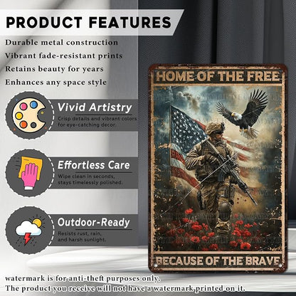 Vintage Army Tin Sign Home of the Free Because of the Brave Retro Wall Decor Nostalgic Art Funny Rustic Metal Poster Garage Store Cafe Happy Veterans Day Pubs Yard Toilet Bedroom 12 * 8inch