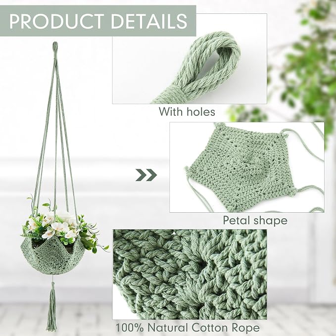 Shappy 1 Pack Boho Macrame Plant Hanger, Large Hanging Planter Plant Holder Pot Hanger Hanging Basket Wall Planters, Plants Lover Gift for Indoor Garden (Classic,Sage Green)
