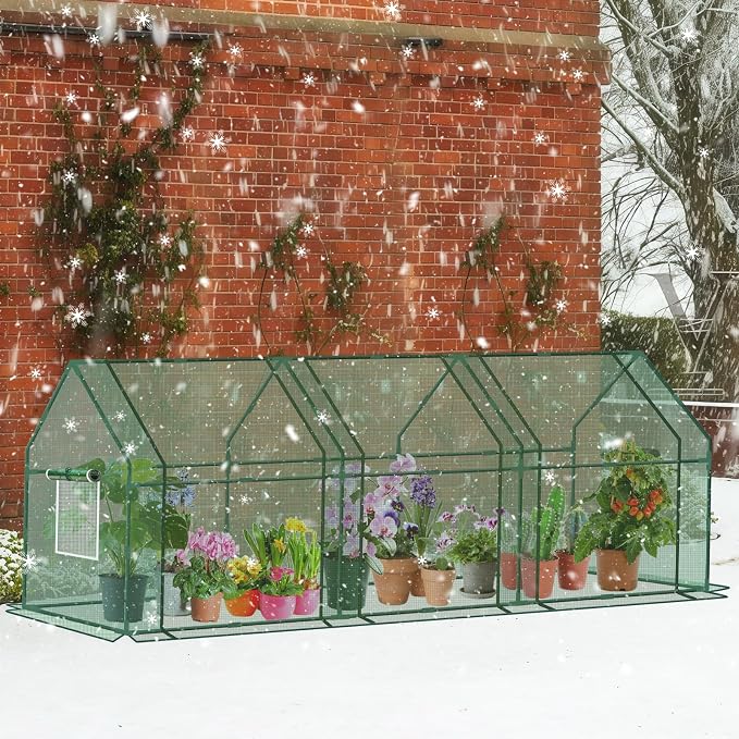 Mini Greenhouse for Outdoor,Portable Small Tunnel Greenhouses for Outdoors with Roll up Zipper Door for Protecting Plant (PE, 95" x 36" x 36")