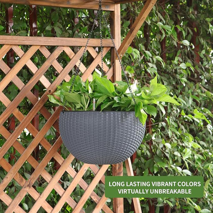 Dexceder 9 Inch Self Watering Hanging Planter (Gray) | Thickened Hanging Basket Flower Plant Pot with Water Level Indicator Indoor Outdoor
