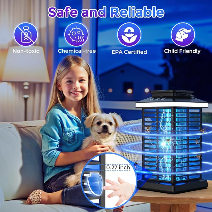 Bug Zapper Outdoor, 2026 Upgraded 3 in 1 Rechargeable Bug Zapper with 5000mAh Battery & LED Night Light, 4000V Cordless Waterproof Mosquito Zapper for Outside,Patio,Backyard,Garden Black