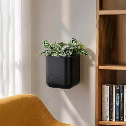 Phoenix Vine 4.5 Inch Wall Mounted Self-Watering Planter Pot for Indoor Houseplants and Herbs | Hanging Planter for Window Sills, Bathroom Walls, Home & Office Décor, Black, Set of 4, 01-B-E-4
