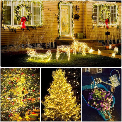 Solar String Lights for Outside, Fairy Lights Outdoor Waterproof, Warm White 2Pack Total 200LED 66Ft 8 Modes Mini Small Solar Powered Lights for Christmas, Garden, Patio, Fence, Balcony