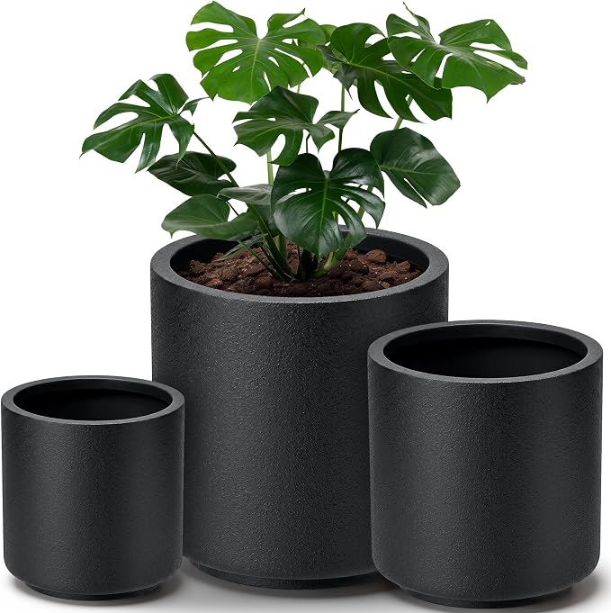 homenote Flower Pots 13.2/10.5/8.5 Inch,Large Plant Pots Indoor with Drainage,Plastic Pots for Plants,Garden Pots for Outdoor,Large Planters for Indoor Plants,Big Plastic Planter,Black(3 Pcs)