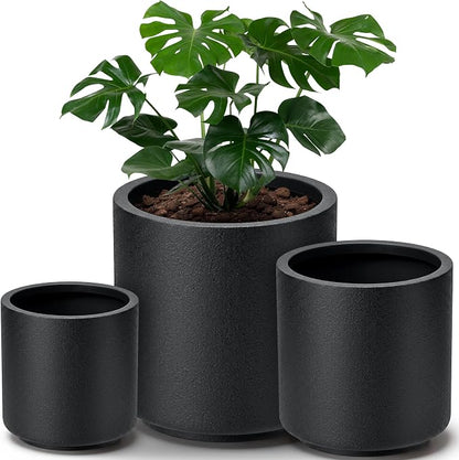 homenote Flower Pots 13.2/10.5/8.5 Inch,Large Plant Pots Indoor with Drainage,Plastic Pots for Plants,Garden Pots for Outdoor,Large Planters for Indoor Plants,Big Plastic Planter,Black(3 Pcs)