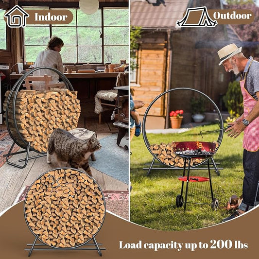 40 IN Firewood Circle Rack-Metal Pipe Ring Firewood Holder Outdoor / Indoor | Sturdy & Durable,Aesthetic Appearance and Space-Saving Design for Fireplace,Campfire or Backyard Storage,3.3FT Diameter