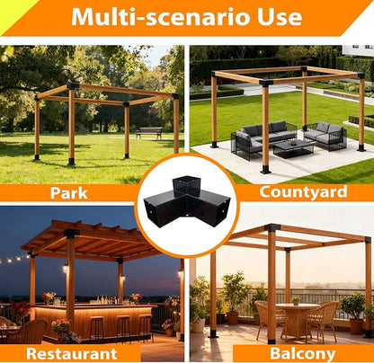 Pergola Kit with 3-Way Brackets for 4"x 4" (Actual 3.6" X 3.6") Lumber, Heavy Duty Iron Pergola Bracket Suitable for Pergolas, Gazebos Includes Metal Base, Screws