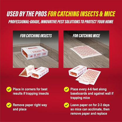 Catchmaster Extra Sticky Insect & Mouse Traps 60-Count, 5.3"x8" Glue Boards for Mice & Insects, Ultra Sticky Rat & MouseTraps Indoor for Home Use in Garages, Basements & Attics, Pest Control for Home