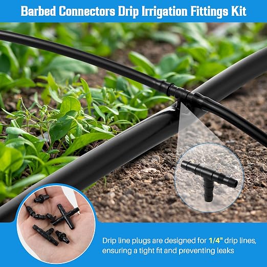 Feekoon Drip Irrigation Hole Punch Tool, 2 in 1 Drip Tubing Punch and Fitting Insertion Tool for 1/4 Inch Emitters, 16 20 25mm PE Pipe, Garden Repair(Blue,345 Irrigation Plugs)