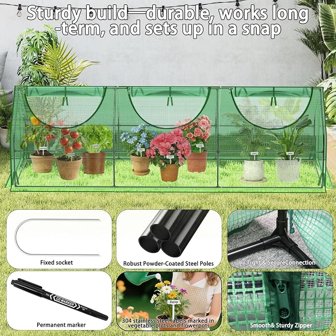108"×36"×36" Green Houses for Outside, Portable Mini Greenhouse with Mesh Vents, Weatherproof PE Plant Shelter for Patio Gardening