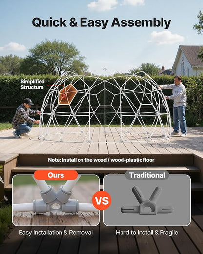 VEVOR Garden Dome Tent, 9.5 x 5.7 ft Outdoor Clear Bubble Tent for 2–4 Person, Weatherproof Geodesic Dome Greenhouse with Window, PVC Transparent