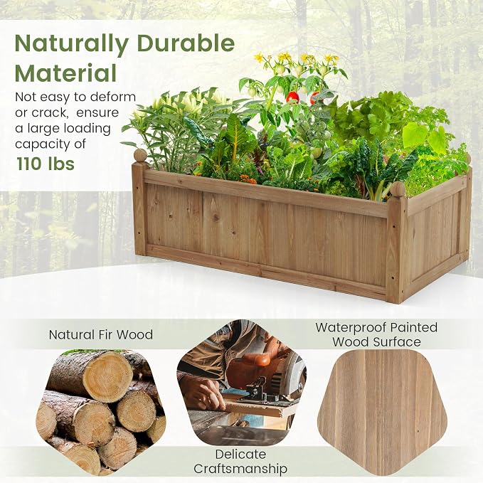 S AFSTAR Wooden Raised Garden Bed, 46" L x 24" W x 16" H Outdoor Rectangular Planter Box W/ 4 Corner Drainage, Raised Bed for Vegetable Fruit Flower Herb, Planter Container for Patio Garden Lawn Yard