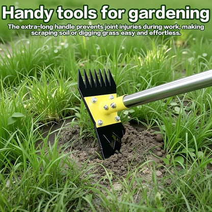 2-in-1 Garden Hoe and Weed Puller Rake, 60 Inch Adjustable Long Handle Weeding Tool Heavy Duty Spring Steel Head, Dual Side Hand Weed Rake, Weed Remover for Garden, Yard, Lawn, Driveway.