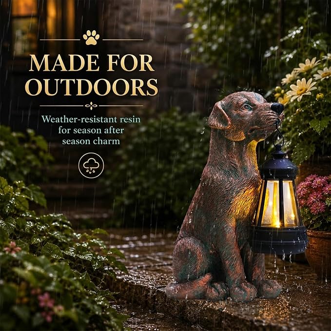 Garden Statue Dog Figurine Decor – Outdoor Decoration with Solar Lantern for Garden Yard Lawn Home Decor Outside : Fathers Day Memorial Gifts