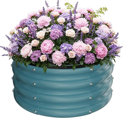 ZXZYHFTY Raised Garden Bed, 0.6 mm Galvanized Steel Round Planter Box with Open Bottom, Metal Raised Garden Bed for Vegetables Flowers Herbs Mailbox Planter Accent, 2 x 2 x 1 FT, 1 Pack Blue