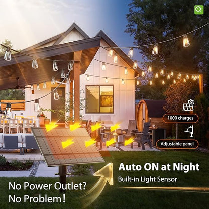KYY 102FT(96+6) Solar String Lights Outdoor with USB Port Remote Control, LED Waterproof Solar Powered Patio with 32 Sockets, Heavy-Duty and UL Listed Porch Market Lights