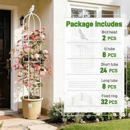 2 Pack Trellis for Climbing Planting Outdoor, 6ft Plant Trellis-Rustproof Metal Pipe with Heavy Duty Plastic Coated, Potted Plant Support for Clematis Vine Jasmine Support (White, 2 Pack)