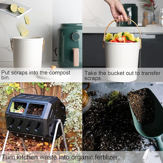 LALASTAR Countertop Compost Bin with Lid, Made of Sustainable Bamboo Fiber, Odorless Kitchen Compost Bucket, 1 Gallon, Cream