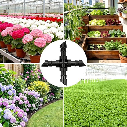 45 Pack 1/4" Drip Irrigation Cross Fittings, 1/4'' Dripline Barbed Cross Tee Connectors for 1/4 Inch Irrigation Tubing 4-way T Parts for Garden Drip Systems