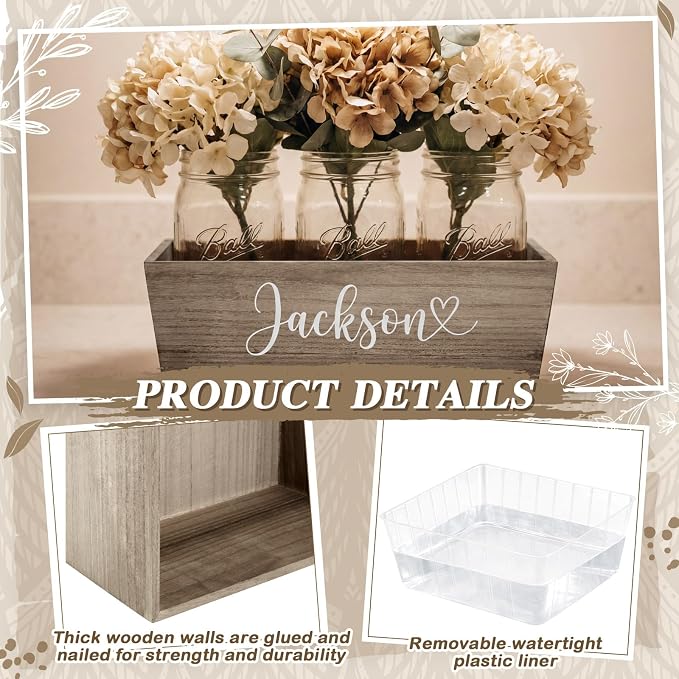 Dandat 2 Set Wooden Centerpiece Box for Wedding Table Decor 10 Inch Rustic Wood Planter Box with Removable Plastic Liner Flower Boxes for Party Wedding Baby Shower Home Garden Decor(Brown)