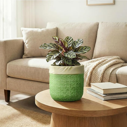 Ceramic Plant Pots - 6 Inch Plant Pot with Drainage Hole, Boho Planters for Indoor Succulent Plants, Decorative Round Unique Flower Pots, Garden Home Office Decor, Housewarming Gifts, Green