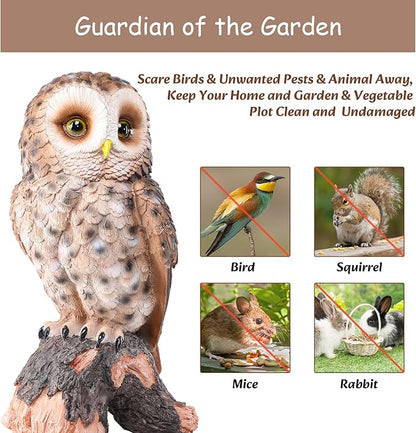 WONDER GARDEN Owl Statue Decor, Outdoor Resin Owl Figurine Sculpture for Home Outside Porch Patio Lawn Yard Decorations or Housewarming