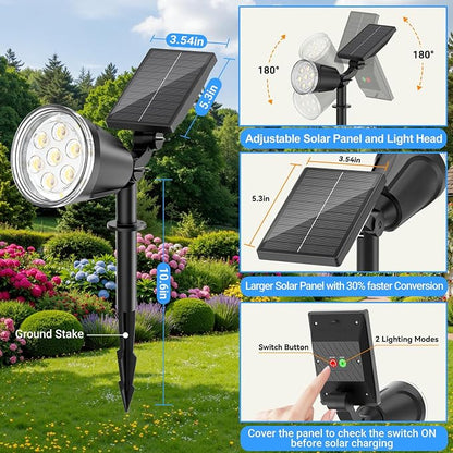 Solar Spot Lights Outdoor, 1000LM Big Adjustable Solar Lights Outdoor Waterproof, 2-in-1 Solar Powered Spotlights Landscape Lighting for Garden, Yard, Pathway, Tree, Flag (4P, Cool White)