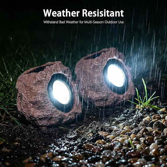 Candieslife Solar Garden Rock Lights Outdoor - IP65 LED Waterproof Solar Spotlight, Solar Powered Landscape Lights Decorative Garden Stone Light for Pathway, Walkway, Yard, Patio (4 Pack)