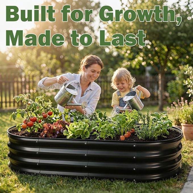 2 PCS Galvanized Raised Garden Bed 4x2x1 Ft, Oval Metal Outdoor Planter Box Kit with Safety Rubber Edge, Easy Assemble Bottomless Large Planting Container for Vegetable, Flower, Fruit, Grey