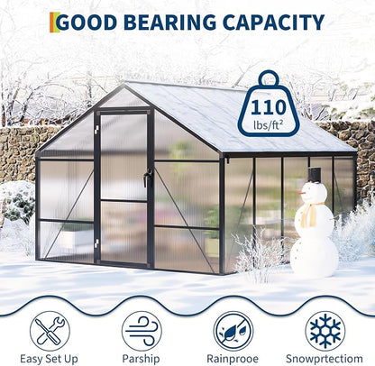 8x10 FT Greenhouse, Greenhouses for Outside, Polycarbonate Greenhouse with Aluminum Frame, Lockable Door and Ajustable Roof Vent for Backyard, Green Houses for Outside Garden Backyard, Patio
