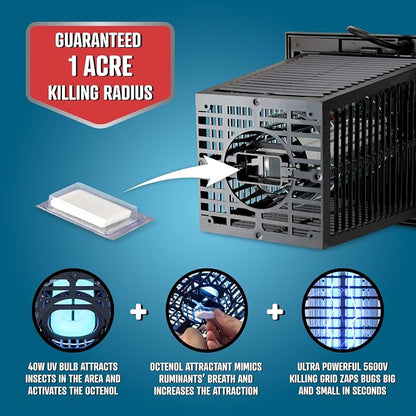 Flowtron Electric Bug Zapper 1 Acre Outdoor Insect Control with Dual Lure Method, 40W UV Light & Octenol Attractant for Fly & Mosquito, 5600V Kill Grid, Made in USA, UL Certified