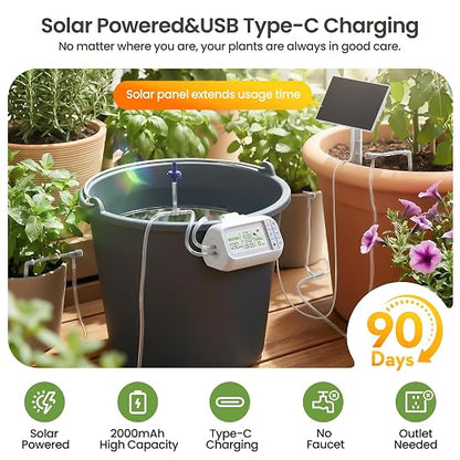 Automatic Drip Irrigation Kit, Solar & USB Rechargeable Auto Plant Watering System with Programmable Timer, Anti-Siphon Valve, DIY Irrigation System for up to 15 Outdoor/Indoor Potted Plants | Automatic Drip Irrigation Kit, Auto Easy DIY Watering Devic...