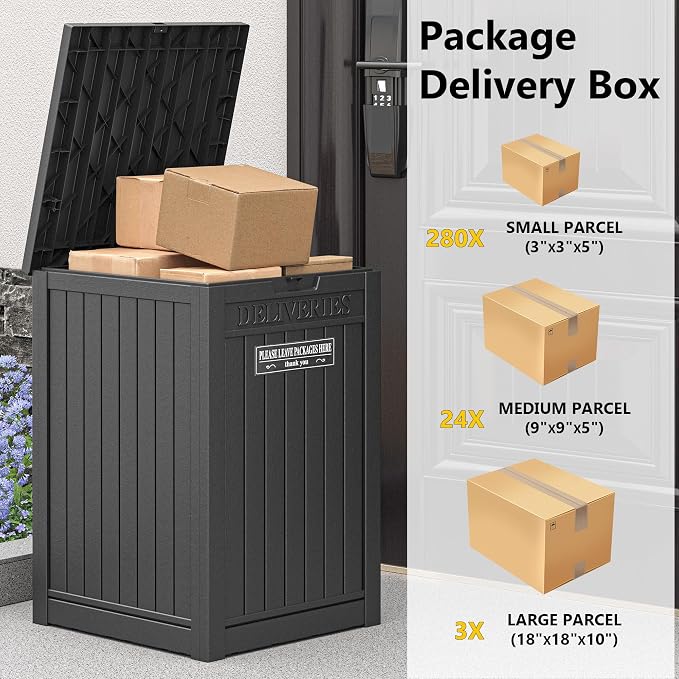 LHBGO Package Delivery Box for Outside, 48 Gallon Storage with Lockable Secure, Large Double Wall Resin Outdoor Package Delivery Waterproof Deck