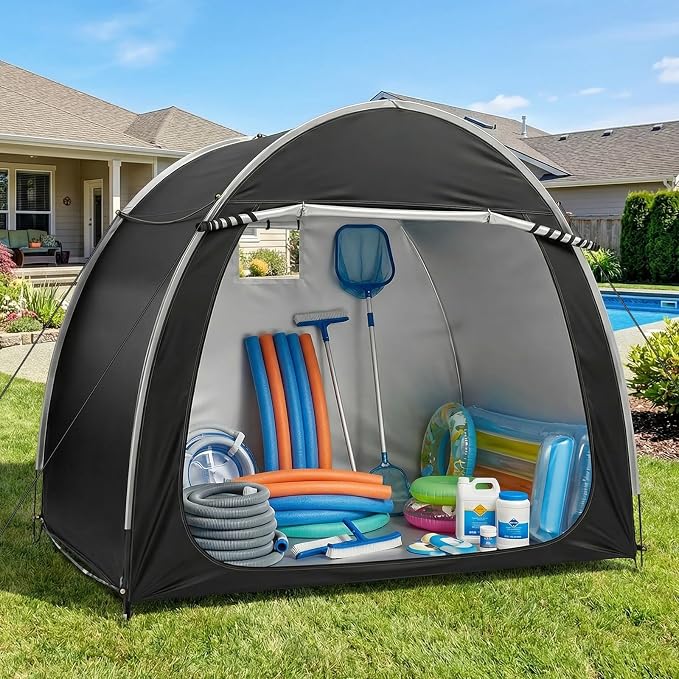 VINGLI Bike Storage Shed Tent for 4-5 Bikes, Outdoor Portable Bicycle Storage Shed with Carry Bag, Waterproof Bike Tent for Motorcycle, Garden Tools, Lawn Mower, Black