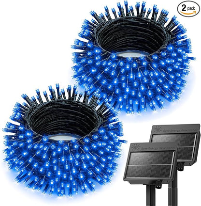 Brightown 2 Pack Solar String Lights Outdoor,Total 80FT 200 LED Solar Powered String Lights Waterproof with 8 Modes, Auto On/Off, Patio Lights for Outside Tree Garden Balcony Party Decor (Blue)