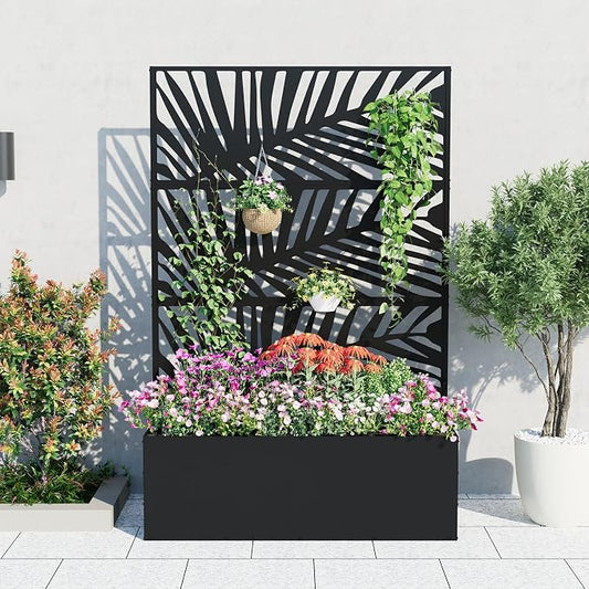 GarveeLife Metal Planter Box with Trellis, 71"x47"x16" Raised Garden Bed for Climbing Plants, Vegetables, Vines, Privacy Planters for Patio with Drainage Holes, 15.7" Deep Planting Bed
