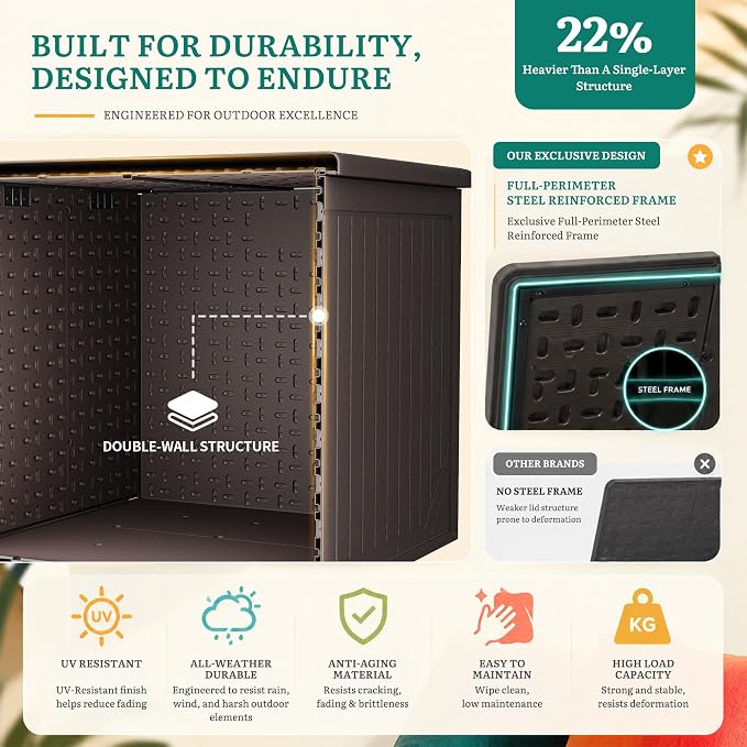 YITAHOME XXL 230 Gallon Extra Large Outdoor Deck Box | Lockable Resin Double-Wall Storage Box and Waterproof Patio Furniture Bin for Garden Tools & Pool Accessories, Brown