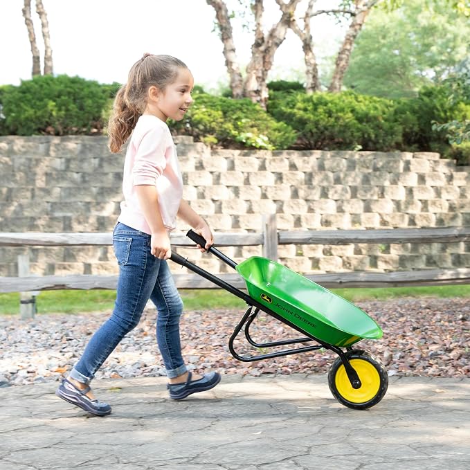 TOMY John Deere Kids Wheelbarrow - 34 Inch - Kids Gardening Tools - John Deere Toys - Ages 2 Years and Up