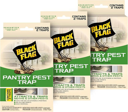 Black Flag Pantry Pest Trap 2 Count, Insect Traps, Safe for Use in Kitchens and Pantries, 3 Pack